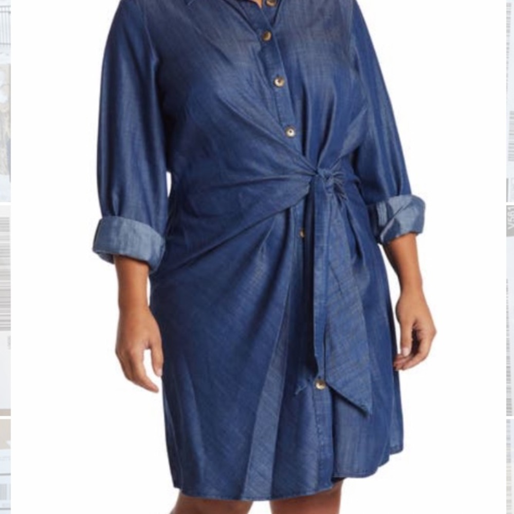 Foxcroft Indigo Blue Tie-Front Shirt Dress